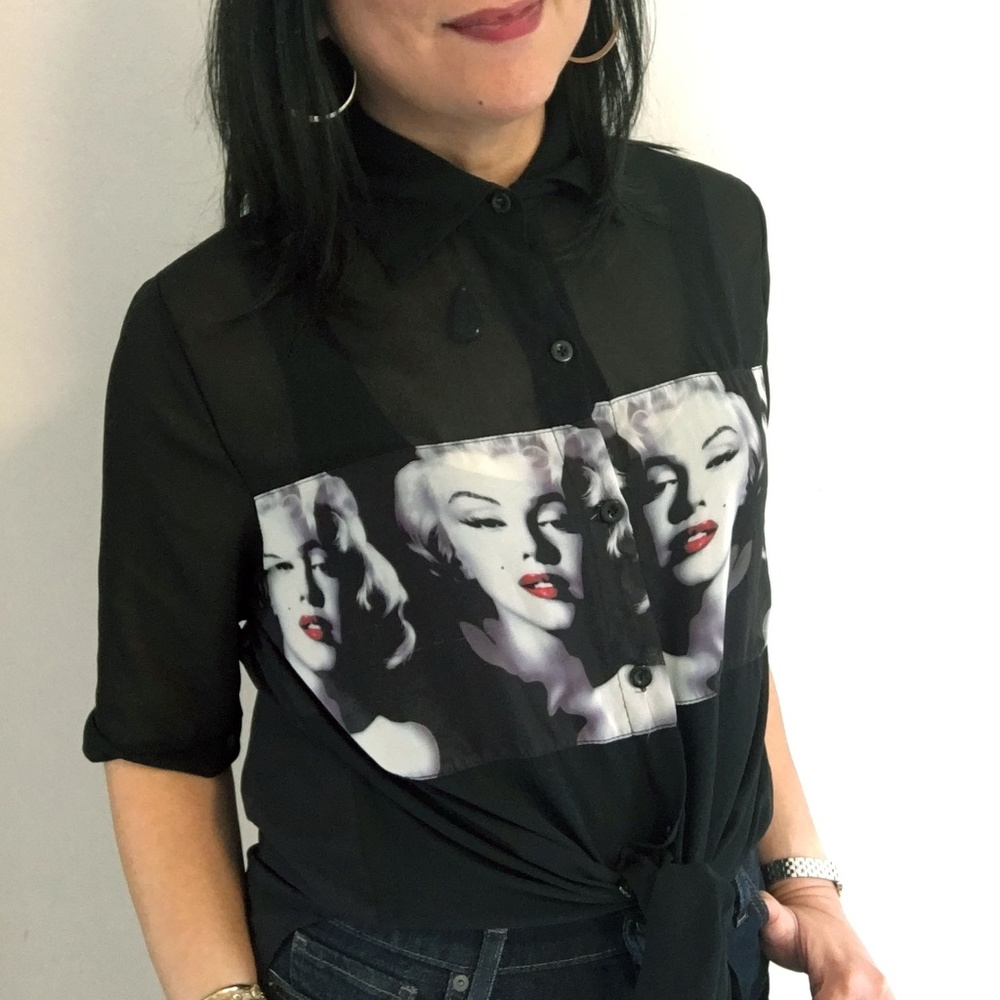 Black Chiffon top with Marilyn Monroe print